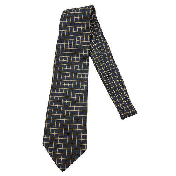 Dark Blue Gold Squares Silk Tie Hand Tailored in USA The Custom Shop Classy! - Picture 1 of 7
